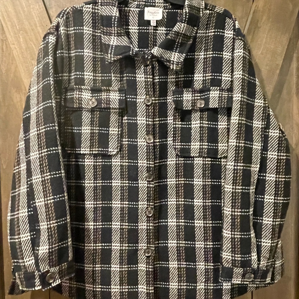 Black Plaid Shirt Jacket XL